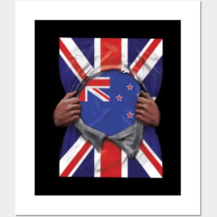 New Zealand Flag Great Britain Flag Ripped - Gift for New Zealander From New Zealand Posters and Art